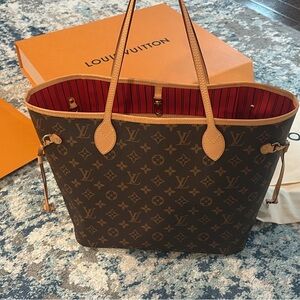 Louis Vuitton Brown Monogram Tote with Red Interior